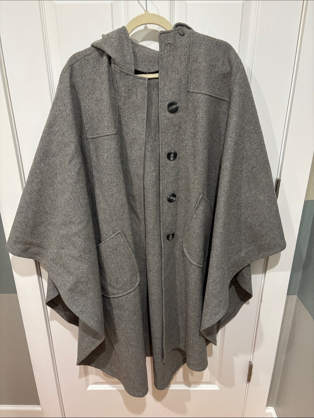 Vintage Gray Hooded Wool Cape